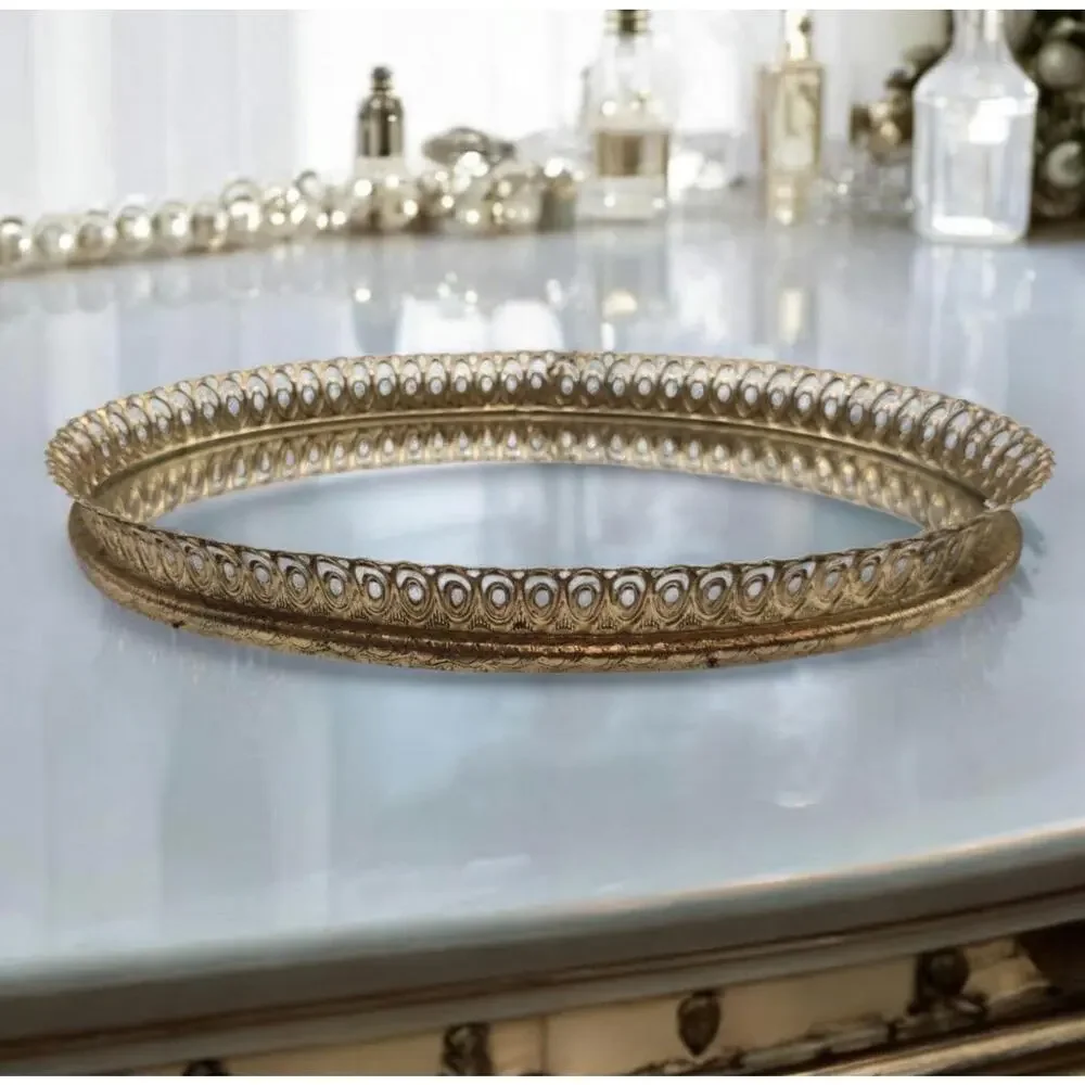 Vanity Mirror Tray with Gold Filigree Vntage